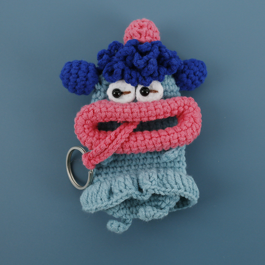 經典香腸嘴手工編織鑰匙包 可愛毛線鈎織丑萌耳機套 抽拉鑰匙袋