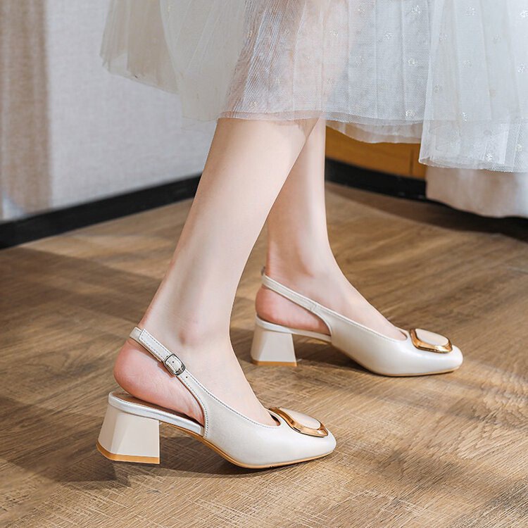 Women's Summer Sandals with Closed Toe, Chunky Heel, 2026 New Style, Soft Leather, Open Back, High Heel, Mom Shoes, Large Size, French Square Toe Shoes Women's Summer Sandals with Closed Toe, Chunky Heel, 2026 New Style, Soft Leather, Open Back, High Heel, Mom Shoes, Large Size, French Square Toe Shoes