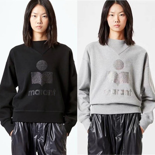 24 Winter New European and American Niche IS Classic Logo Glitter Powder Printed Semi-High Collar Women's Cotton Vertical Collar Sweat