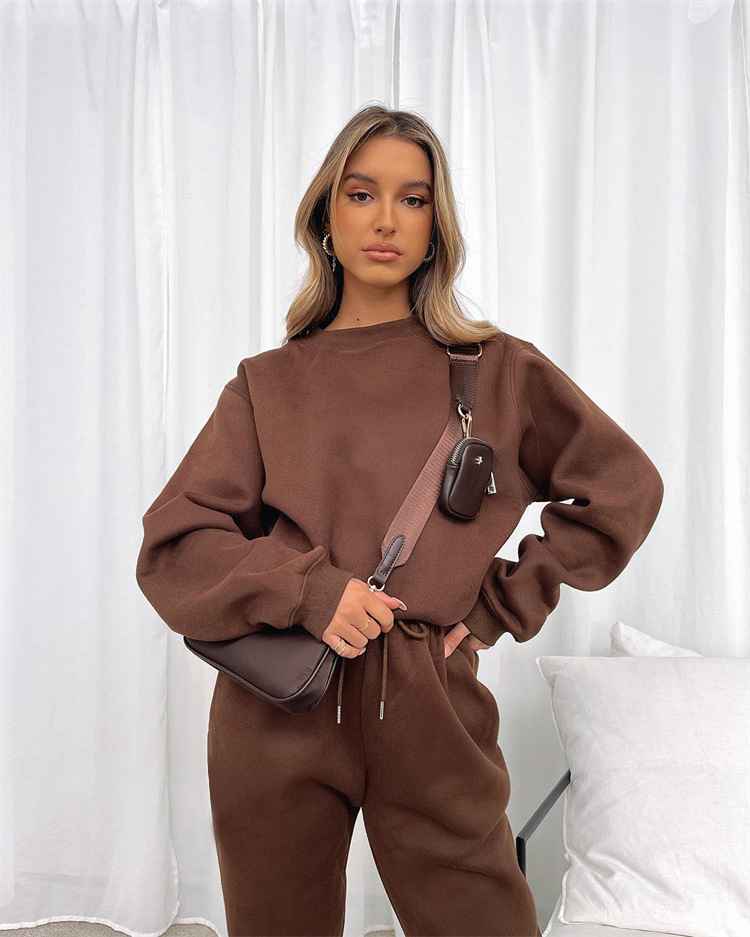 840g Weight Long Sleeve Sleeve Length Polyester Fabric Type Sweatshirt & Hoodie Co-ord Set Sets Type 2 Pieces Set Quantity Casual Occasion Round Neck Neckline Loose Fit Type Solid Color Pattern Winter, Autumn Season Women's Gender Streetwear Style Casual Women's Streetwear Solid Color Polyester Sweatshirt & Hoodie Co-ord Set Pants Sets 11