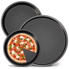 现货 加厚披萨盘 6/8/9/10/12寸黑金不粘pizza碳钢烘焙披萨烤盘