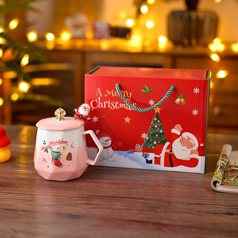 Taza de cerámica de Navidad transfronteriza con cubierta cuchara caja de regalo taza de Santa Claus taza de agua taza de gradiente
