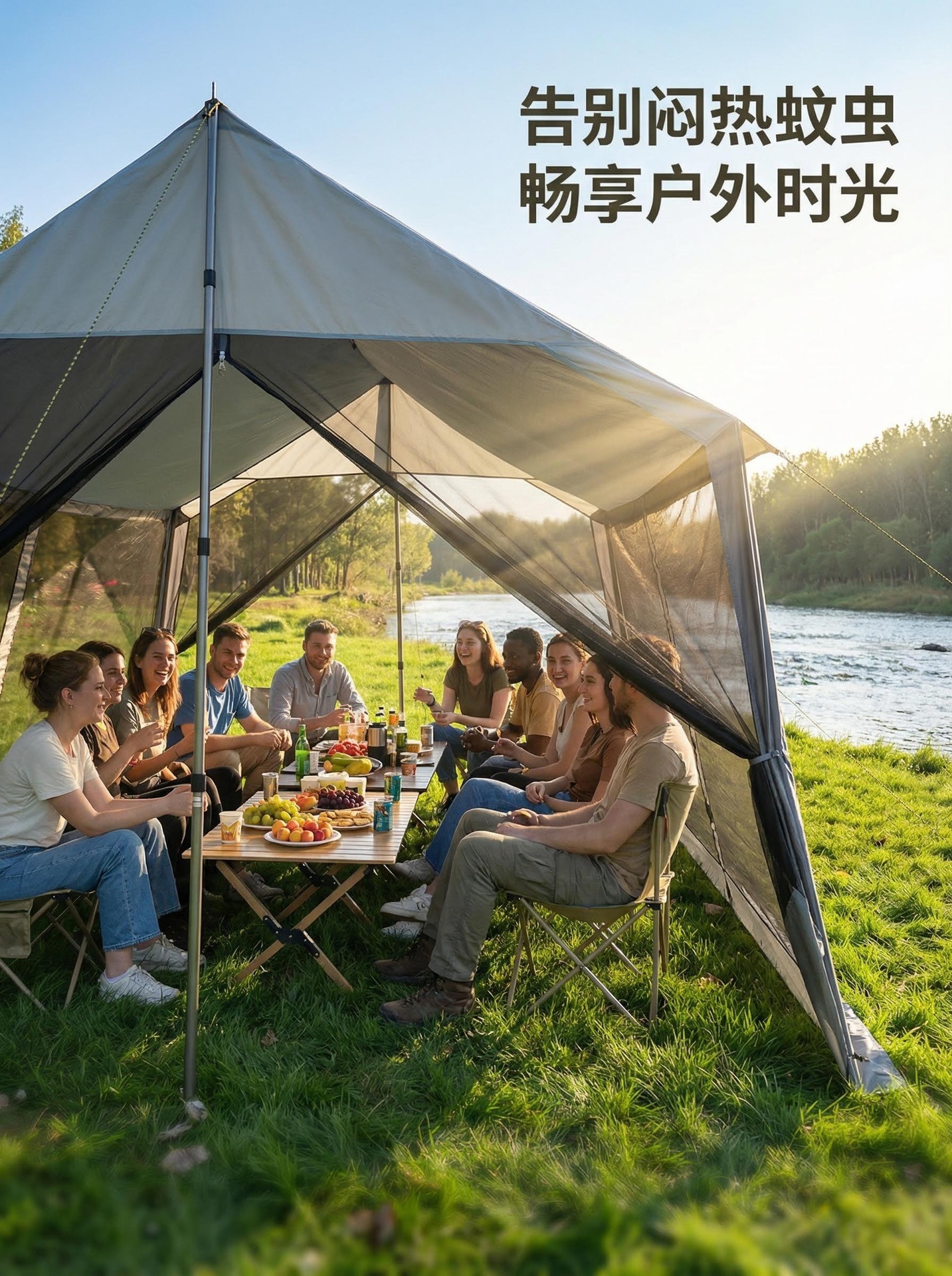 Multifunctional Canopy Mesh Tent for Outdoor Camping, 10-Person Canopy Tent with Mesh, Can Be Used with a Hammock