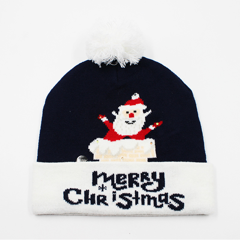 Fabricante transfronterizo de gorros navideños europeos y americanos tejidos en jacquard, gorros navideños de lana con luces LED, gorros navideños con pompón y bufandas. image 40
