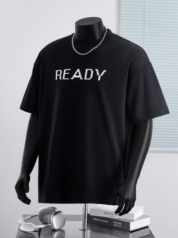 夏季高品质300g重磅印花T恤男新款经典字母READY圆领宽松男女款T|undefined