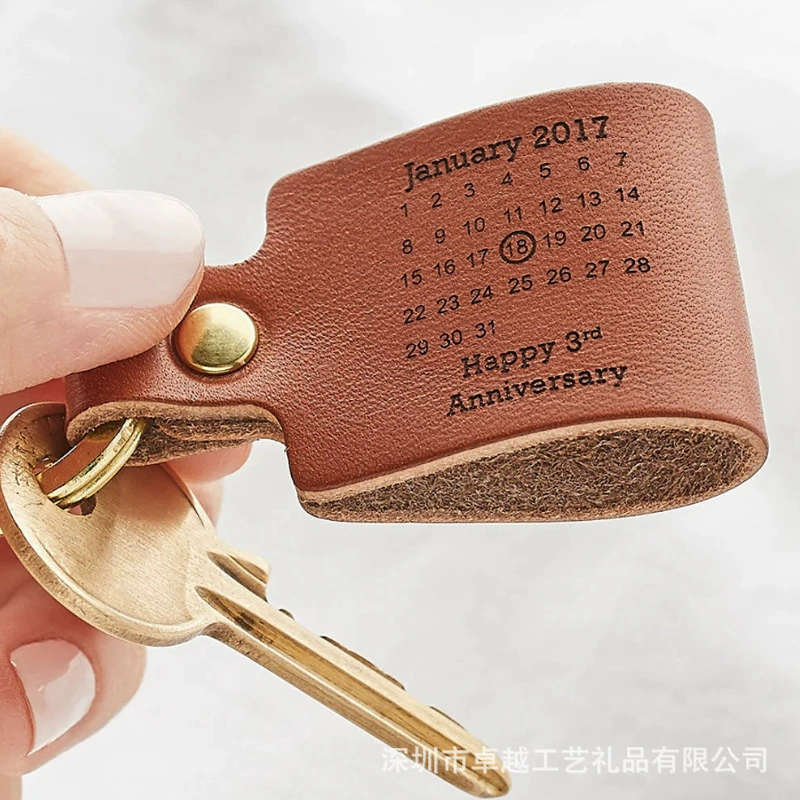 Винтажный кожаный брелок для ключей, индивидуальный креативный модный брелок с календарем, милый портативный мужской и женский кулон для ключей от машины