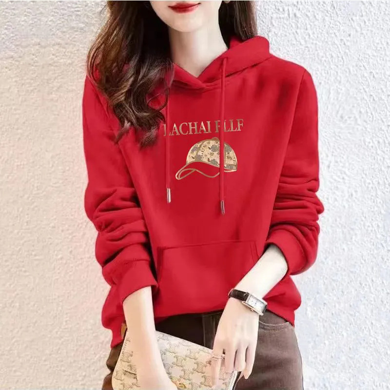 Hooded Sweatshirt for Women, Loose and Lazy Style, Spring and Autumn 2026 New Model, Fleece-Lined, Petite Casual Pullover Long-Sleeve Top