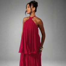 欧美海边度假雪纺长裙法式甜美清新吊带连衣裙