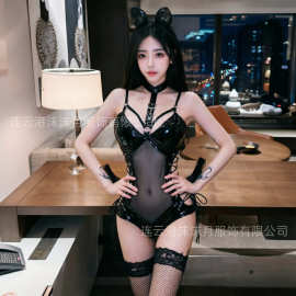 沫沫月情趣内衣新款性感女王制服漆皮紧身捆绑式束缚紧身透明套装