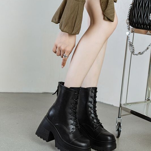 Heightening 10cm Boots 2025 New Mid-Length Boots Spring & Fall High-Heeled Knight Boots Thick-Soled Genuine Leather Slim Boots