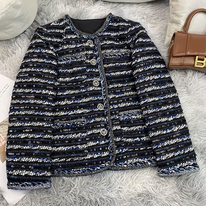 Tweed Style Jacket Women's Autumn and Winter 2025 Dark Plaid High-End Retro Short Jacket Top A72009