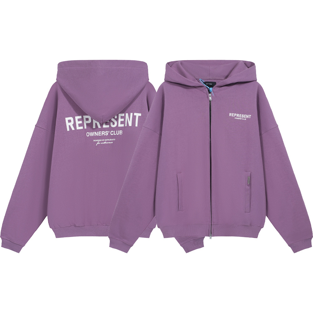 Marca de moda transfronteriza REPRESENTAR PROPIETARIOS CLUB lema cremallera cardigan hombres y mujeres sueltos suéter con capucha