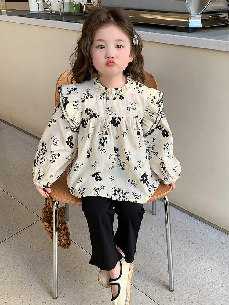 Camisas de niñas de flores extranjeras camisa de manga larga primavera y otoño 2025 nueva ropa de primavera chaqueta infantil ropa de primavera para niños
