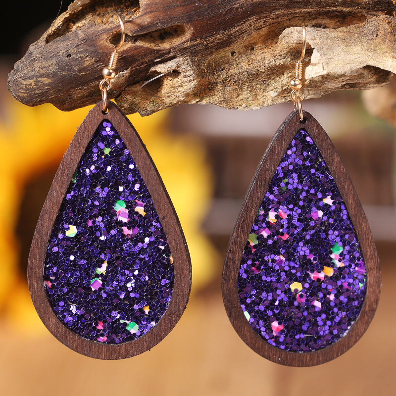 1 Pair Simple Style Water Droplets Wood Iron Earrings display picture 2