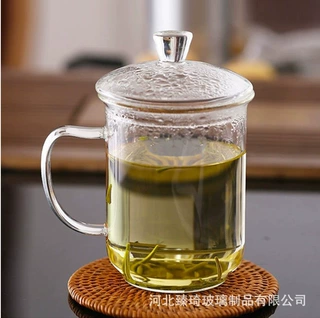 定制大容量玻璃杯子高颜值带盖泡茶水杯家用透明把手杯茶杯玻璃杯