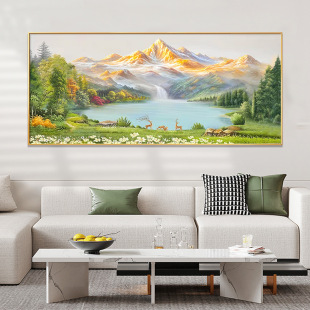 日照金山沙发背景墙装饰画现代新款客厅壁画办公室挂画背靠山水画-阿里巴巴