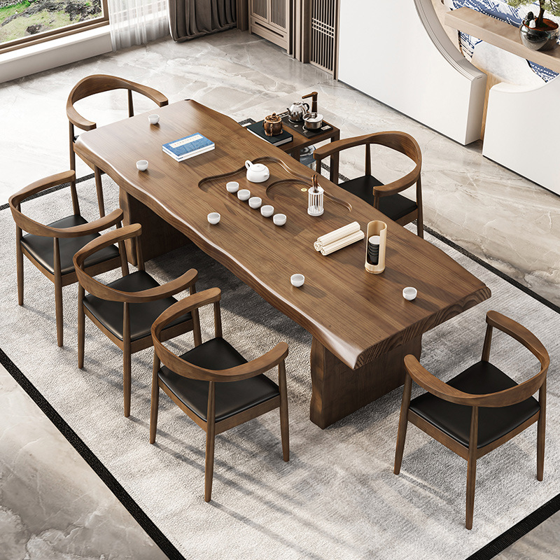 古典中式带茶盘实木茶桌 家用客厅成套泡茶桌 办公接待禅意茶桌椅
