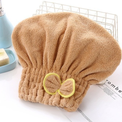 Cute Coral Fleece Bowknot Bath Cap Soft Absorbent Shower Cap_voghion.com