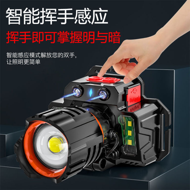 Transfronterizos al aire libre luz de cabeza USB ultra brillante inducción impermeable zoom portátil recargable luz de montaje nocturno