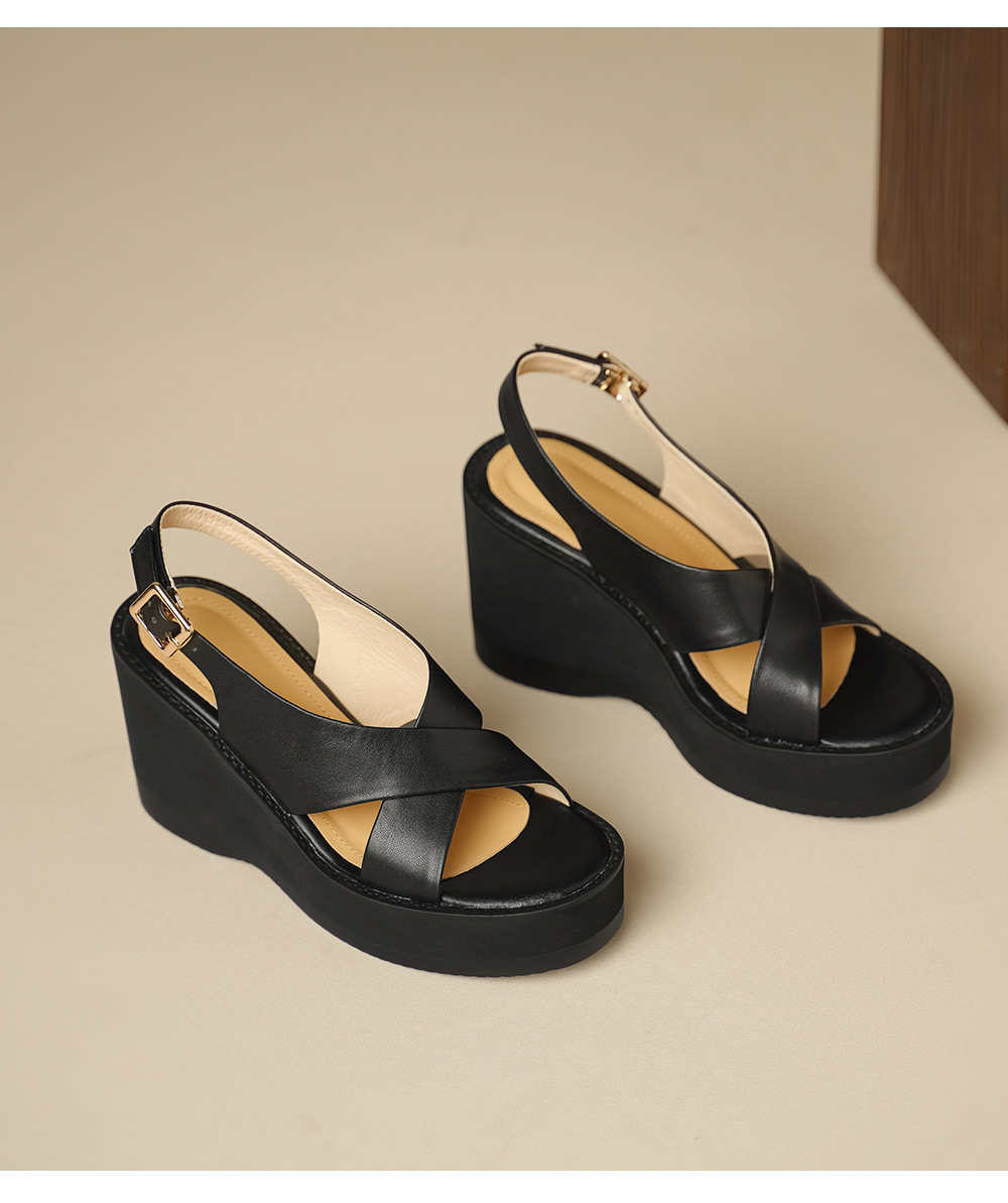 Sandal cao gót nữ hở mũi quai ngang đế xuồng gót 9 cm — đen chi tiết 14