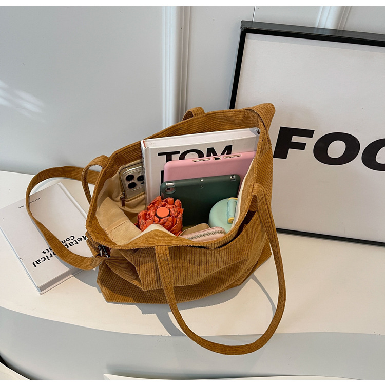New Korean-style simple large-capacity handbag, casual corduroy single-shoulder bag, versatile travel light crossbody bag wholesale undefined