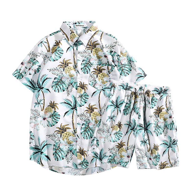 대외 무역 하와이 여름 남성 느슨한 대형 비치 셔츠 정장 휴가 캐주얼 패션 트렌디 반팔 반바지