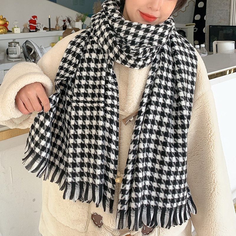 Black and white thousand birds scarf female 2021 new winter imitation cashmere scarf female grid Korean version of the Suziji wholesale