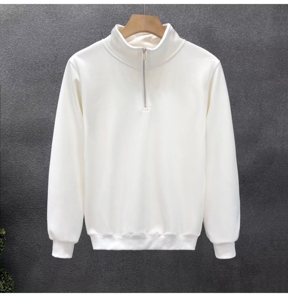 Trendy Brand Hong Kong Style Solid Color Long-sleeved Shirt Men's Fashion American Retro Loose Half-zipper Sweater_viptrois.com