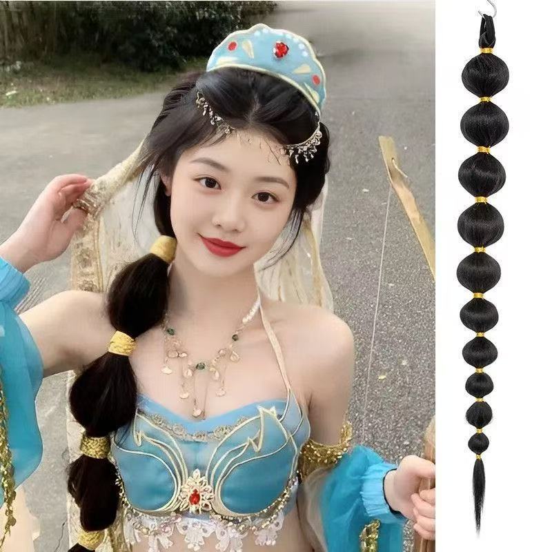 Princess Jasmine Style Lantern Bubble Braid Ponytail Dreadlock Wig Double Ponytail Trendy Braid