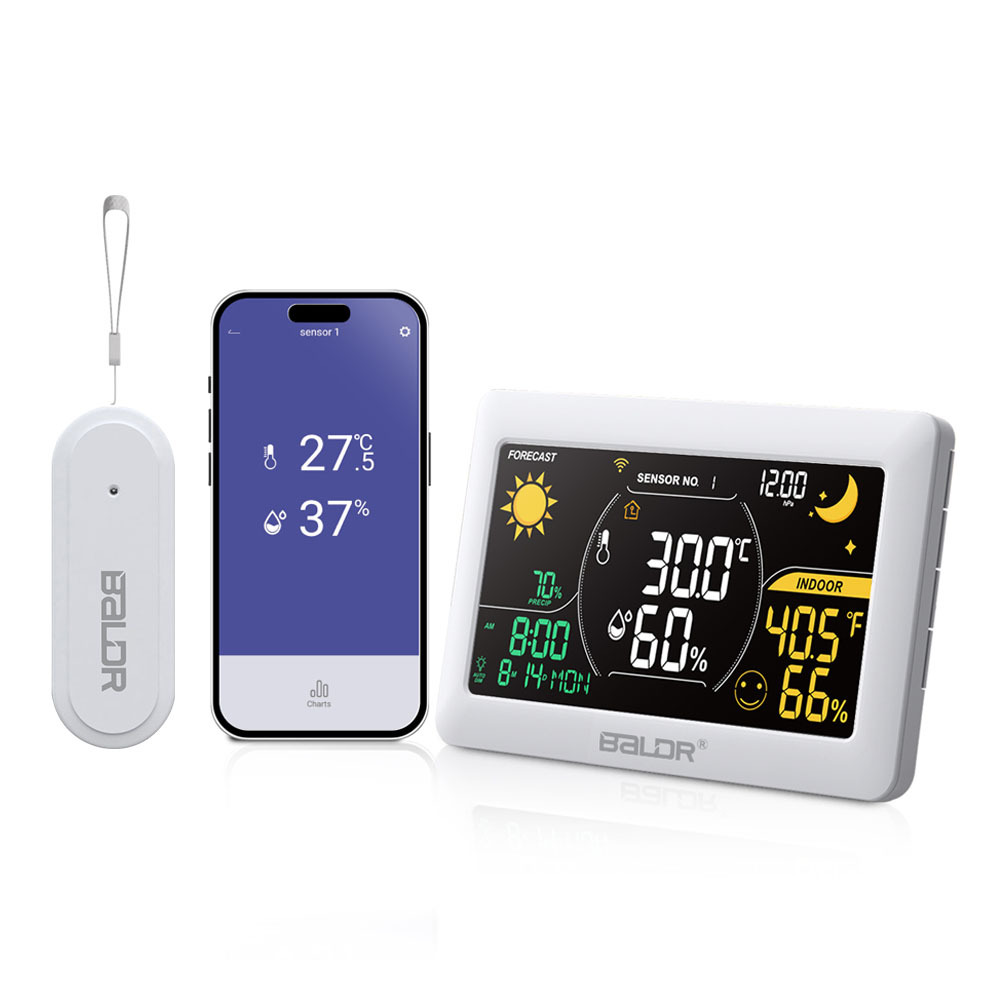 BALDR现货 Wi-Fi智能 温度湿度 APP显示 彩屏气象站 实时天气预报
