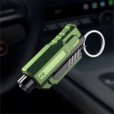 New model car mini window breaker keychain, portable multifunctional safety hammer with seatbelt cutter (Qəza çəkici) - olive-green