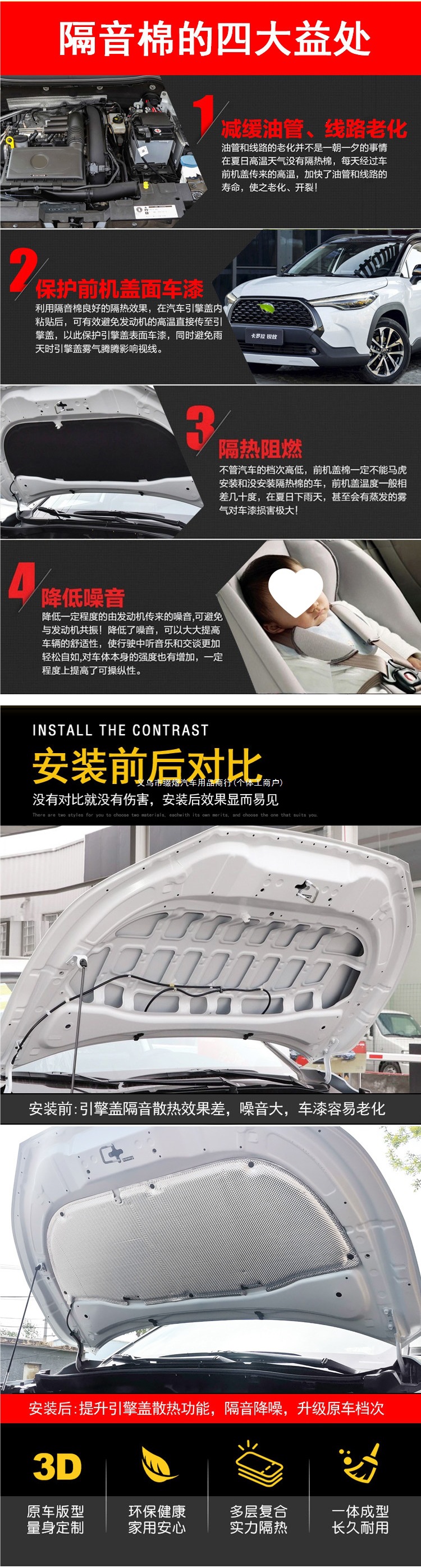 Suitable for 22-26 models of the Frontlander Corolla Cross, engine soundproofing cotton, engine hood insulation cotton insert