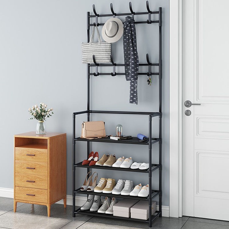 Simple Floor Coat Rack Shoe Rack Integrated Combination Household Multi-functional Bedroom Living Room Hanger Hanging Shoe Rack