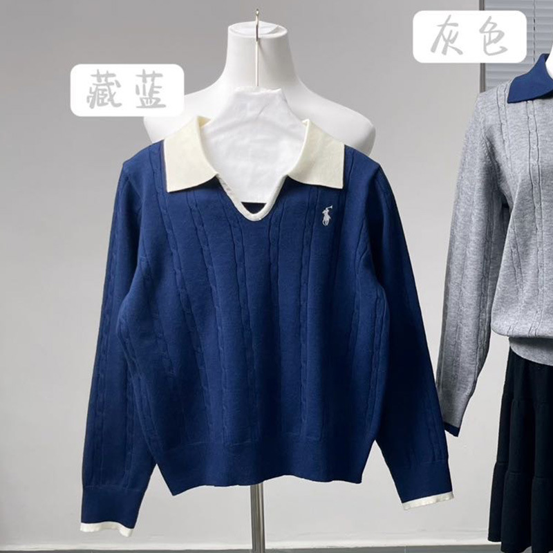 早秋撞色刺绣麻花POLO针织衫韩系学院风宽松长袖毛衣外贸跨境工厂|undefined
