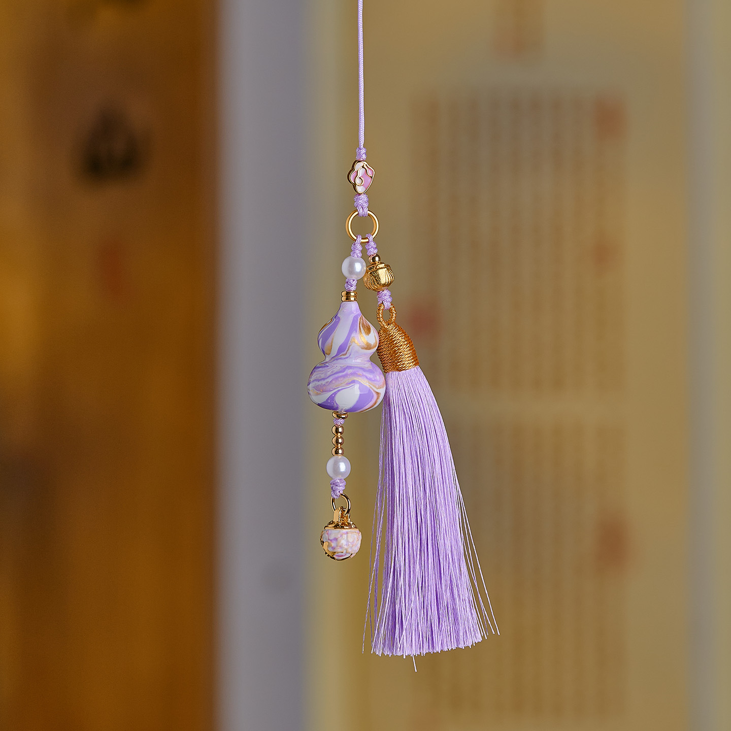 New Chinese-Style Lacquer Gourd Car Hanging Tassel Ornament Handmade Peace and Wealth Car Interior Decoration Ancient Style Bag Hanging
