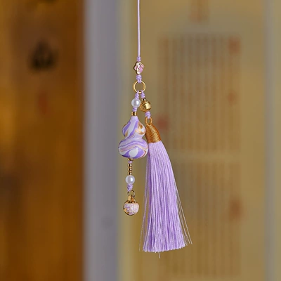Chinese-Style Lacquer Gourd Car Hanging: Car hanging - purple-lacquer-gourd-gold-hat-tassel-pendant