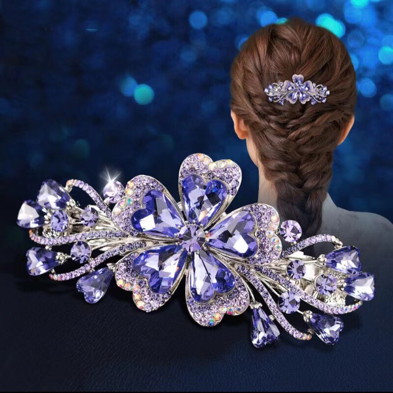 Korean Fashion Heart Rhinestone Hairpin Large Spring Clip Women's High-End Half-Tied Hair Accessories One-Word Hairpin Headdress