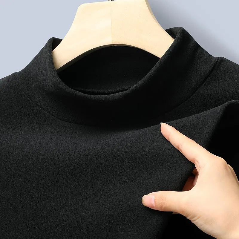 徳パイル恒温服保温耐寒性ベルベット国境を越えたインナーシャツ半高襟純色長袖tシャツ