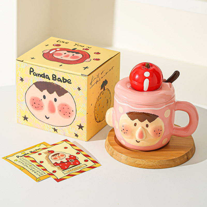 Tazas de cerámica creativas y extrañas, tazas con cubierta, tazas de agua caseras extrañas, tazas de desayuno de oficina para chicas