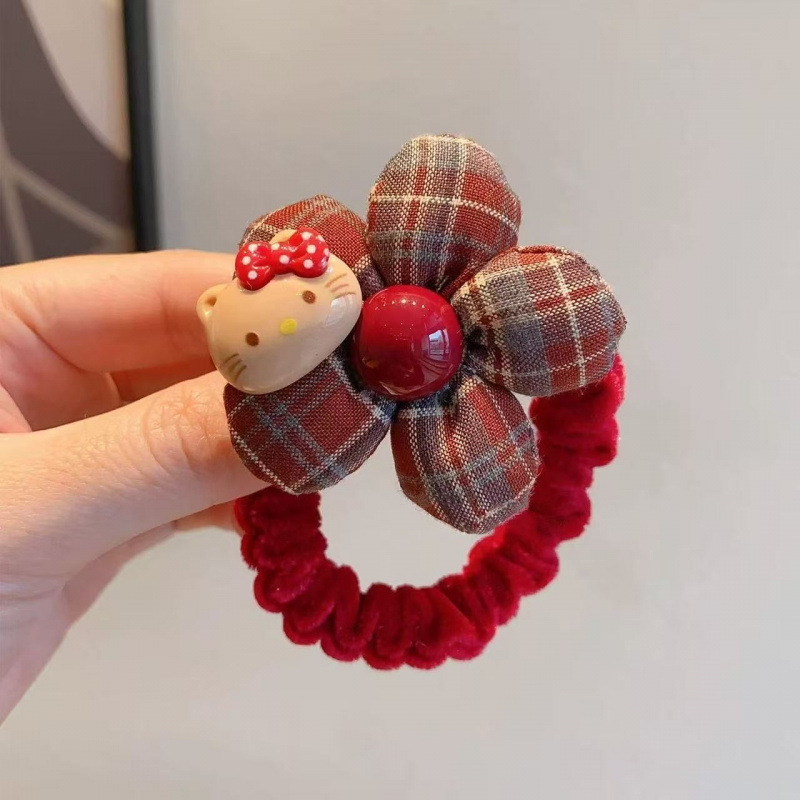 Kitten flower red hair tie