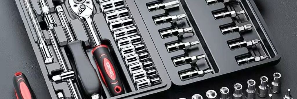 46-piece set of small ratchet wrenches, tool sockets, motorcycle ratchet wrenches, screwdrivers, and household appliance installation sockets