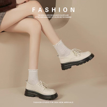 厚底鞋女内增高粗跟绑英伦系带春秋季小皮鞋乐福鞋真皮轻百搭圆头