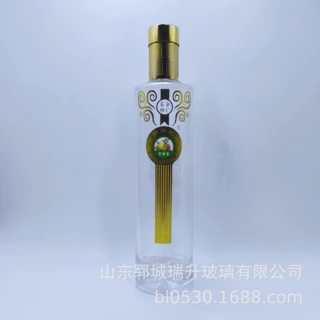 金色烤花 500ml 透明 晶白瓶 玻璃空瓶 批发  白酒瓶 一斤装