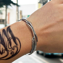 日本文艺镀925银高桥吾郎素点金叶子手镯复古双叶子男士手镯