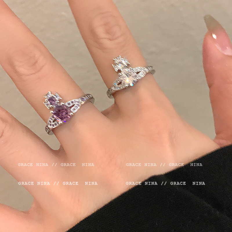 It will not expire! Flash Diamond Saturn ring girls light luxury high-grade index finger ring fashion personality ring