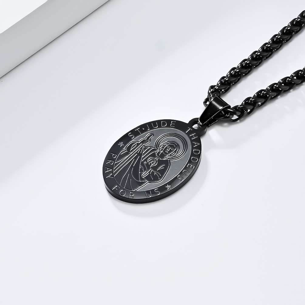 (2개) 레트로 신 후원자 성자 라운드 브랜드 메달 티타늄 스틸 목걸이 성별없는 남녀 휴일 선물 패션 펜던트