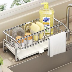 Kitchen sink dish rack drain mat cleaning supplies storage rack sink sponge holder cross-border wholesale cloth rod storage basket