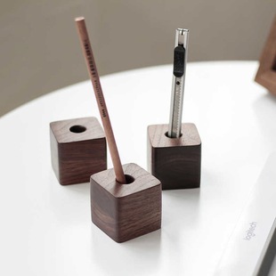 Nordic walnut solid wood simple pen holder decoration Wall living room study desk creative log storage Pen Holder