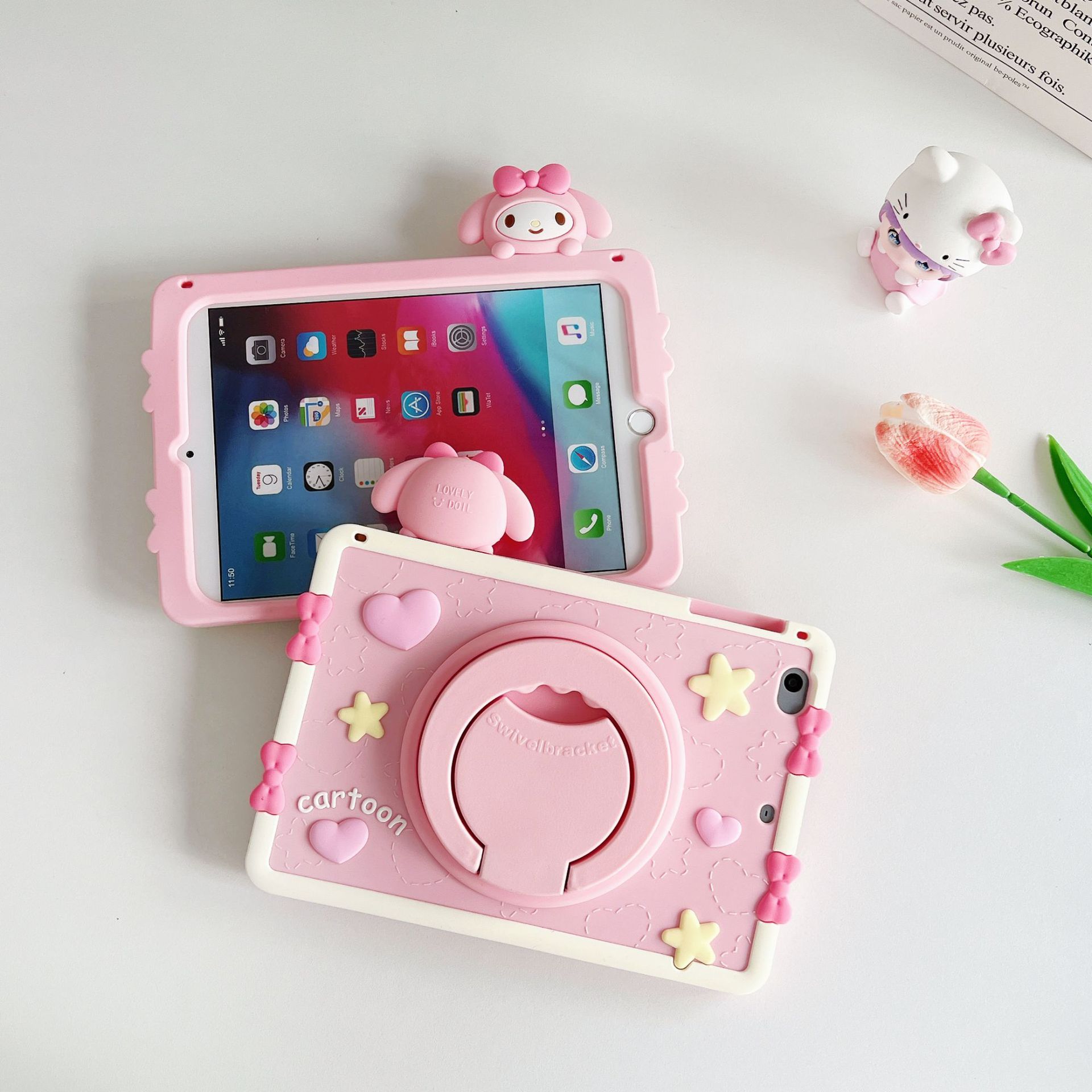 Funda de Silicona de Dibujos Animados Giratoria 360° para iPad Pro 11/10/10.2/Air 13/9.7/12.9 Anticaídas
