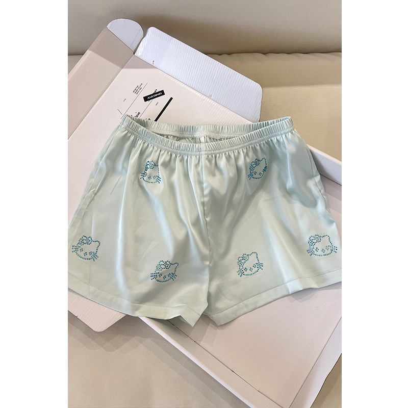 Pure Desire かわいいキティホットダイヤモンドパジャマ胸パッド付き女性の夏クールアイスシルクホーム服 2 点セット|undefined